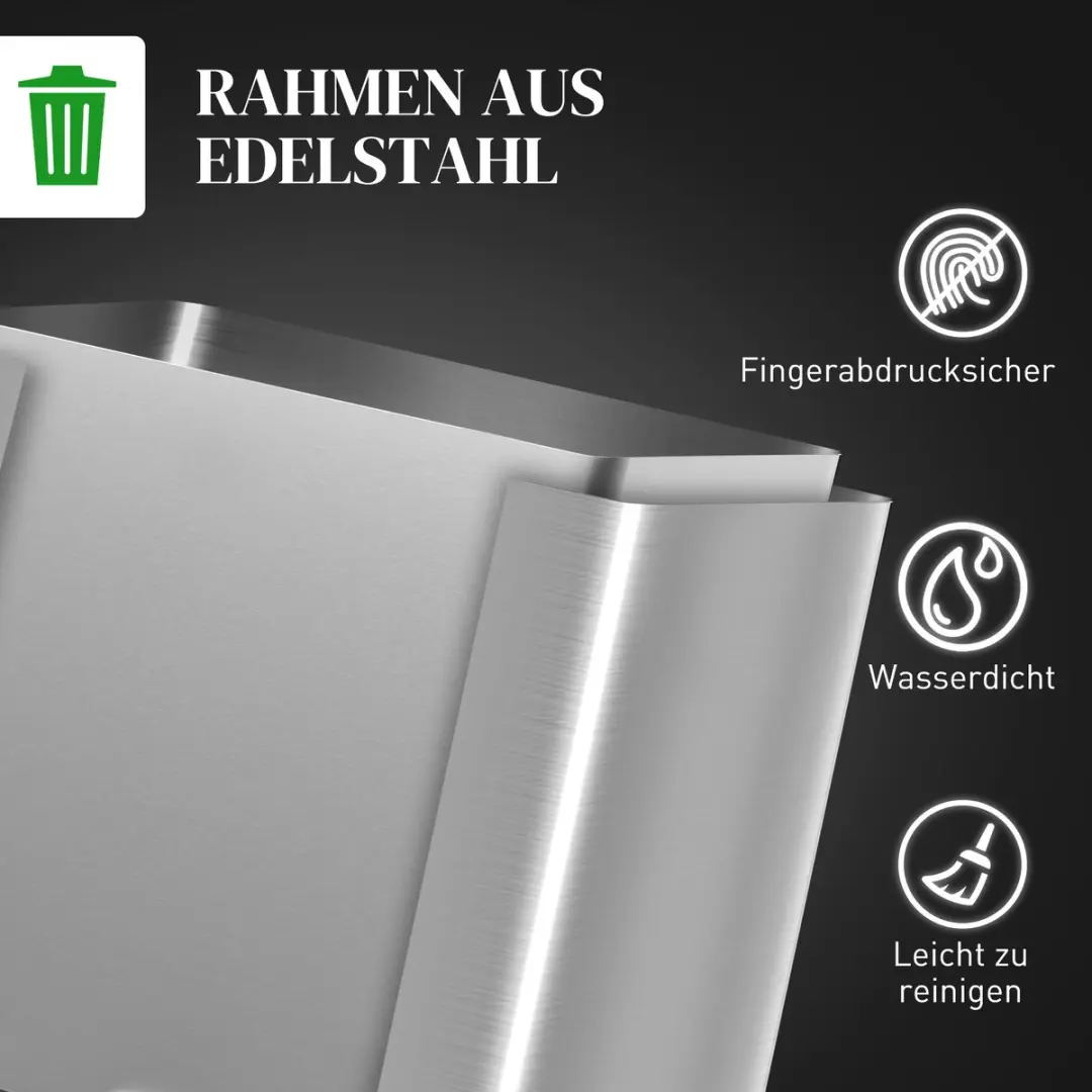 Homcom Müllbak 40L - 2 Vakken - Edelstahl - Zilver
