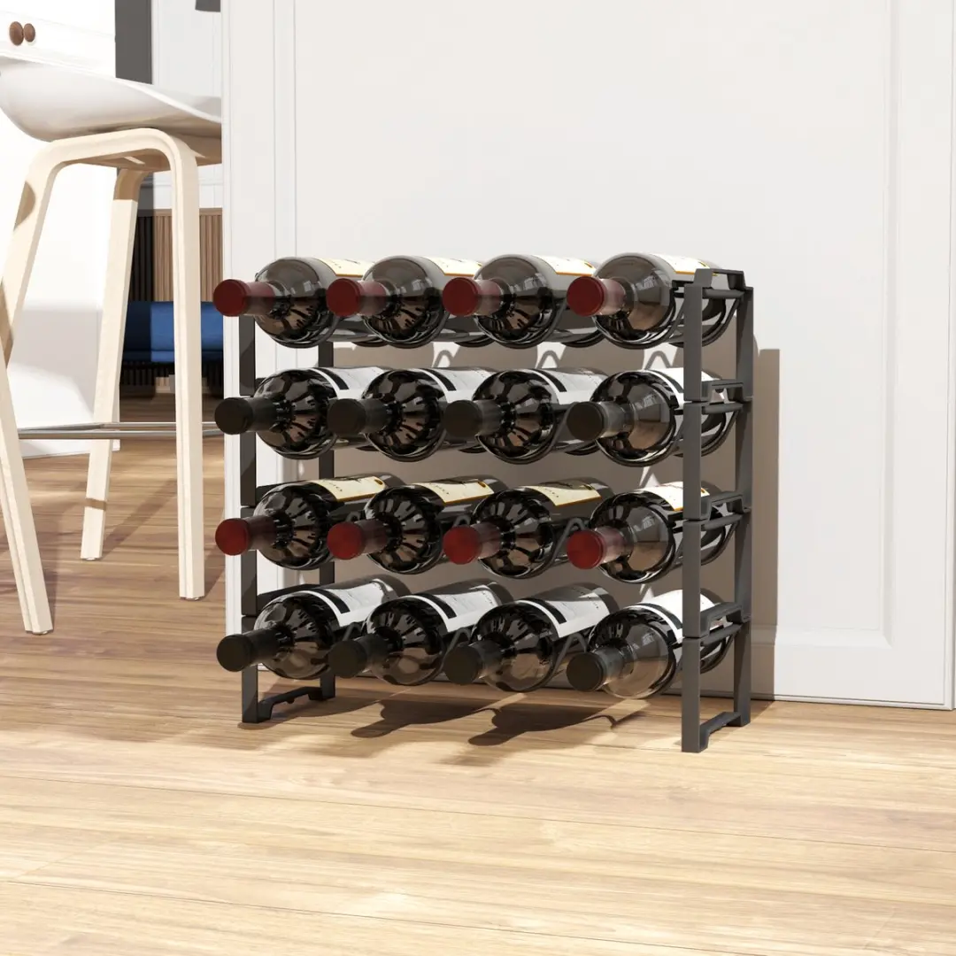 Homcom Wijnrek 16 Flessen - 42,5x16,5x41cm - Zwart