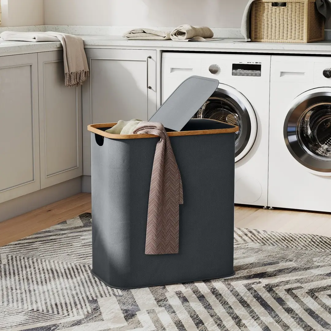 Homcom Wasmand 80L Grijs - 54x34x58,5cm - 2 Vakken