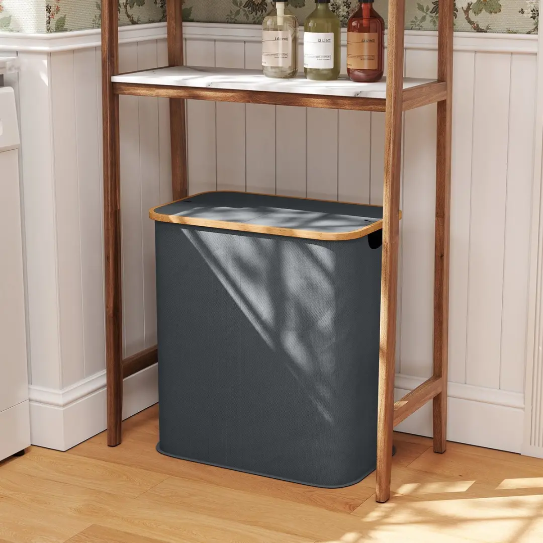 Homcom Wasmand 80L Grijs - 54x34x58,5cm - 2 Vakken
