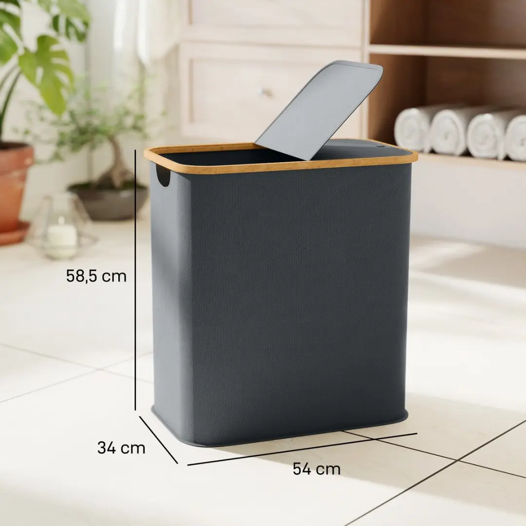 Homcom Wasmand 80L Grijs - 54x34x58,5cm - 2 Vakken