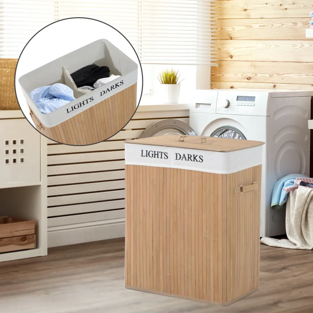 Homcom Wasmand 2 Vakken Bamboe - 100L