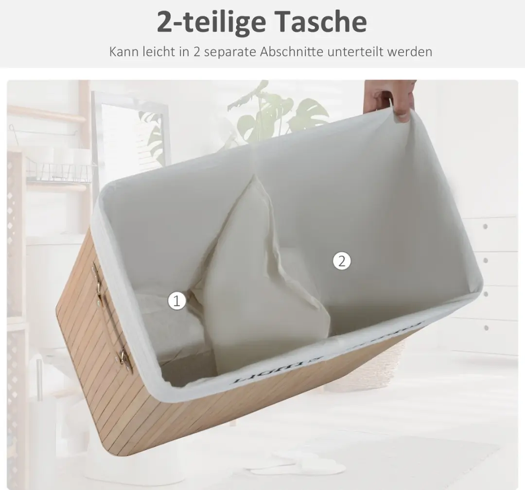 Homcom Wasmand 2 Vakken Bamboe - 100L