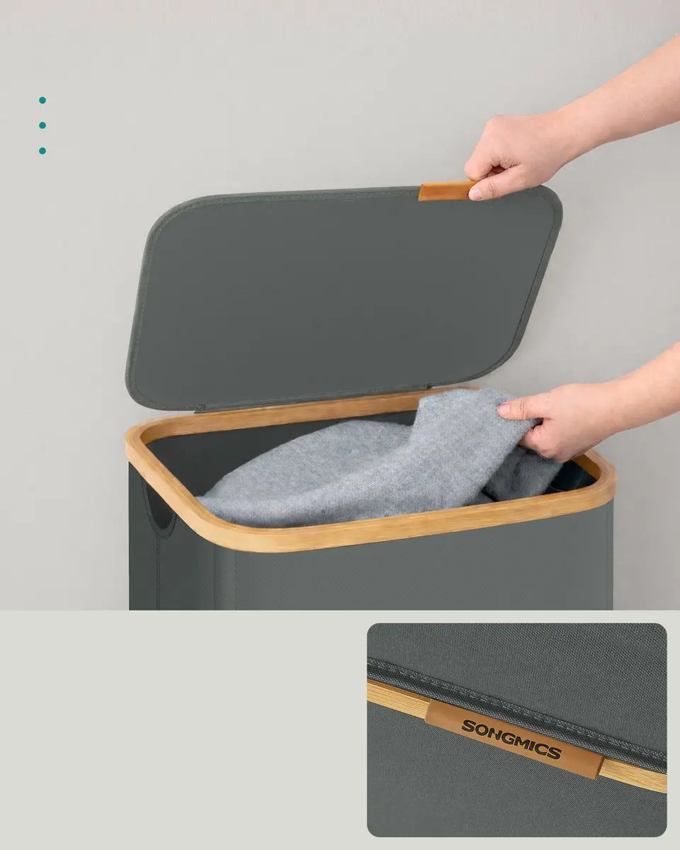 Songmics Wasmand met Deksel 40L - Opvouwbaar - 2 Vakken