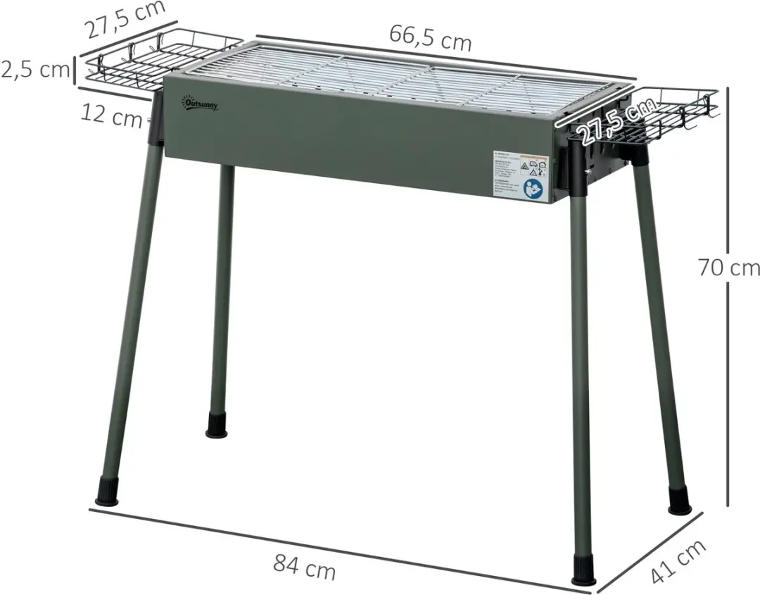 Outsunny Houtskoolbarbecue 66,5cm - Donkergroen