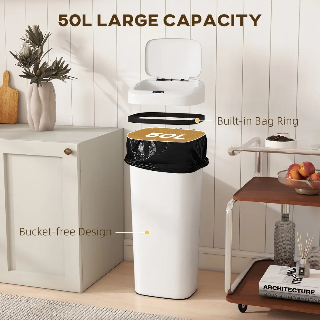 Homcom Sensor Prullenbak 50L - Wit