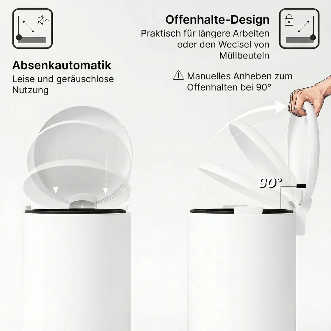 Homcom Metallieke Prullenbak 36L - 30x44,5cm - Cremewit - afbeelding 6 van 6
