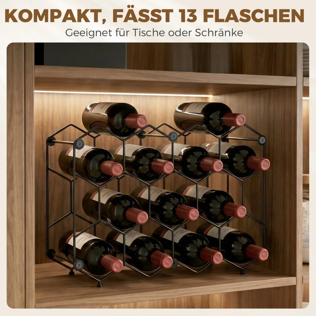 Homcom Wijnrek 43L x 15,5B x 31H cm - 13 Flessen - Zwart