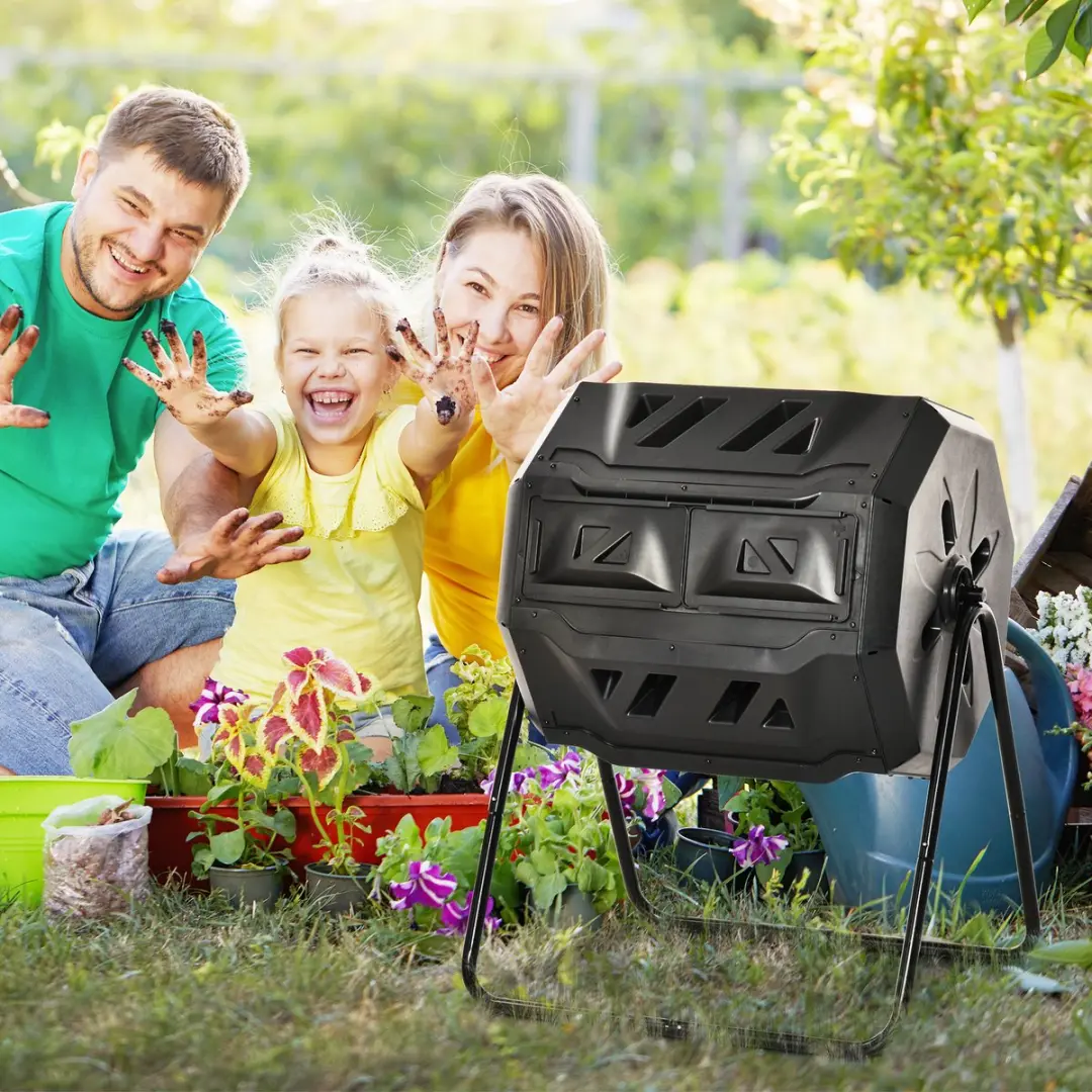 Outsunny Buitencomposter 160L - 2 Vakken Zwart