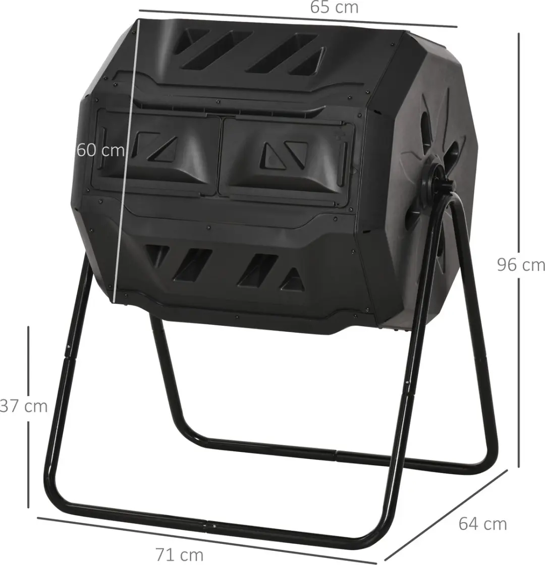 Outsunny Buitencomposter 160L - 2 Vakken Zwart