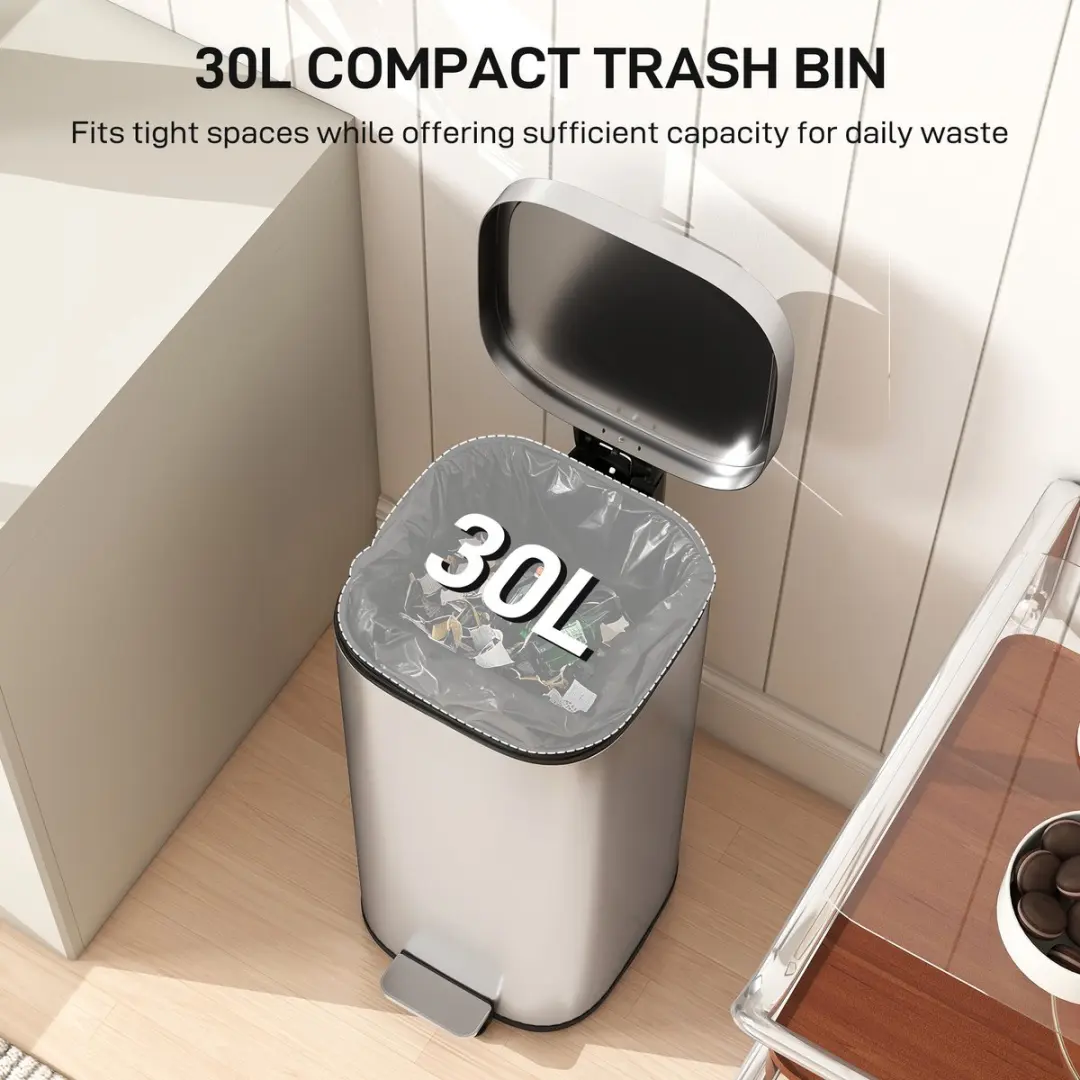 Homcom Prullenbak Metaal 30L - Zilver