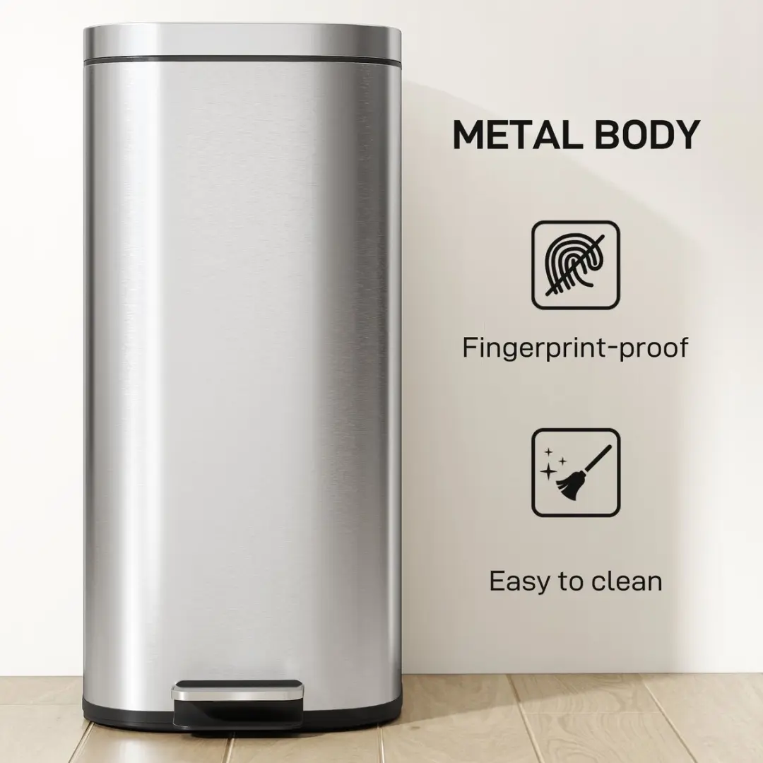 Homcom Prullenbak Metaal 30L - Zilver