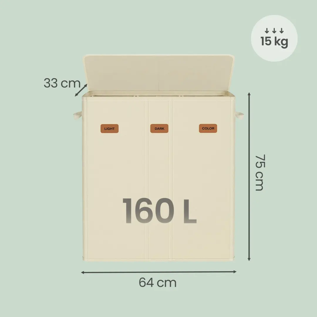 Songmics Wasmand RLH013W01 160L - 3 Vakken met Deksel