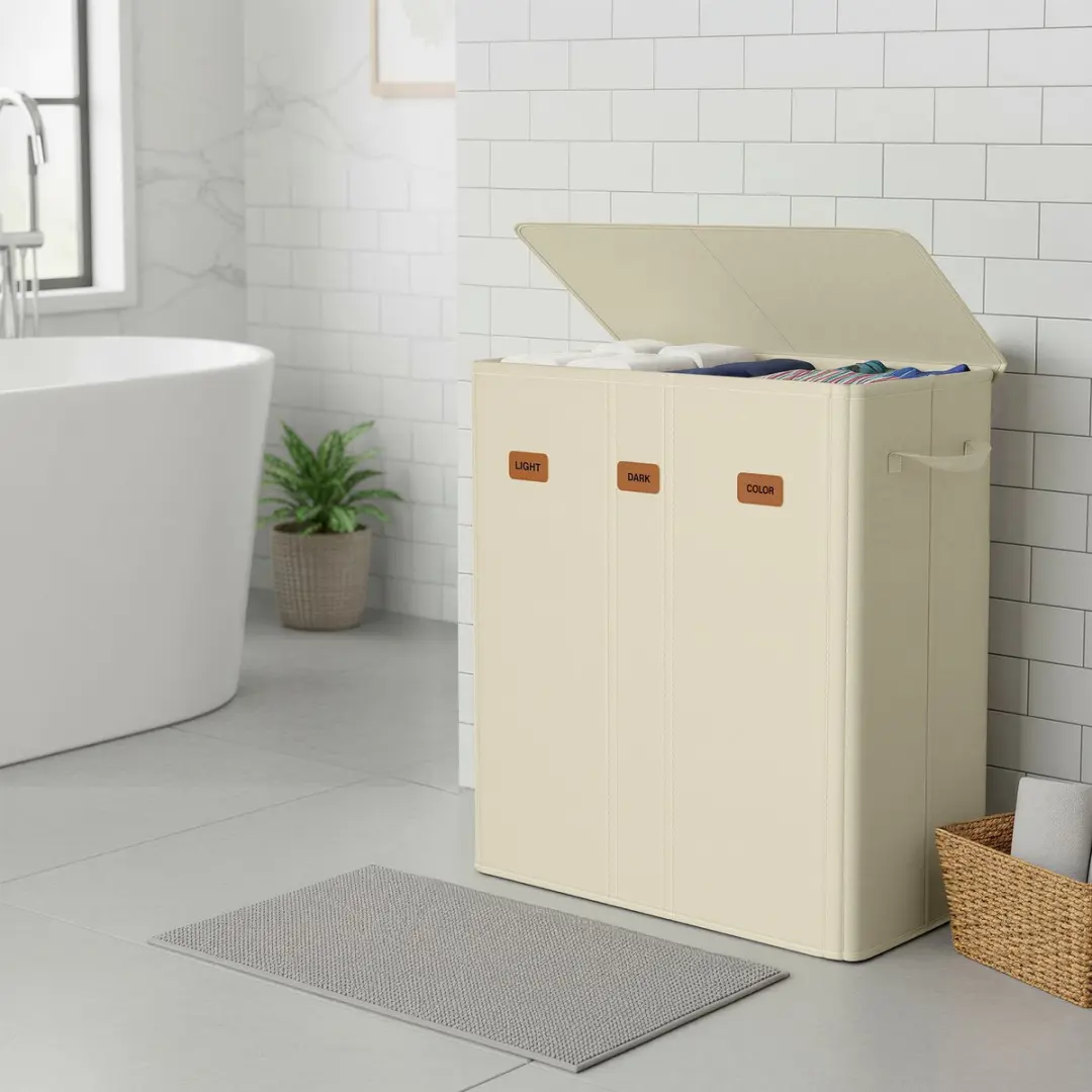 Songmics Wasmand RLH013W01 160L - 3 Vakken met Deksel