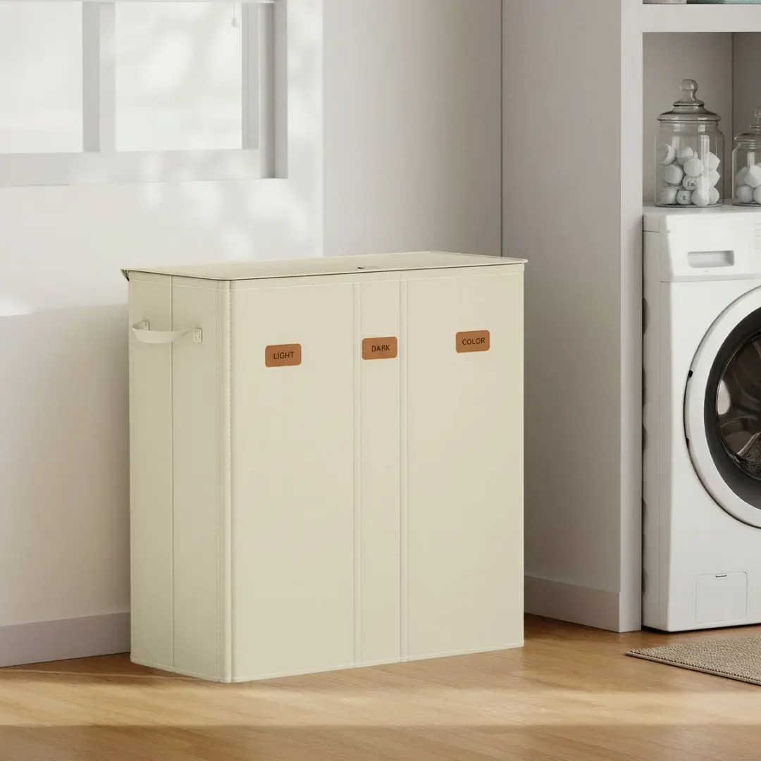 Songmics Wasmand RLH013W01 160L - 3 Vakken met Deksel
