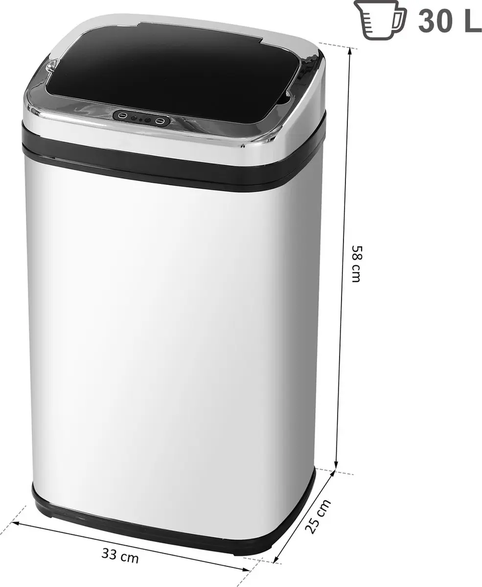 Homcom Sensor Prullenbak 30L - Zilver