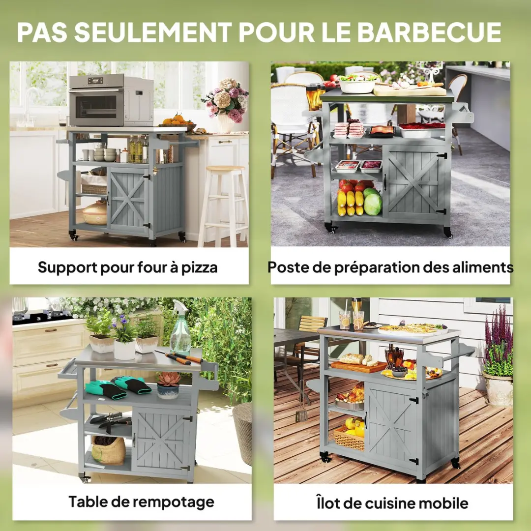 Outsunny Grillwagen Roestvrij staal Vurenhout 107x49,5x92,5cm Grijs - afbeelding 6 van 6