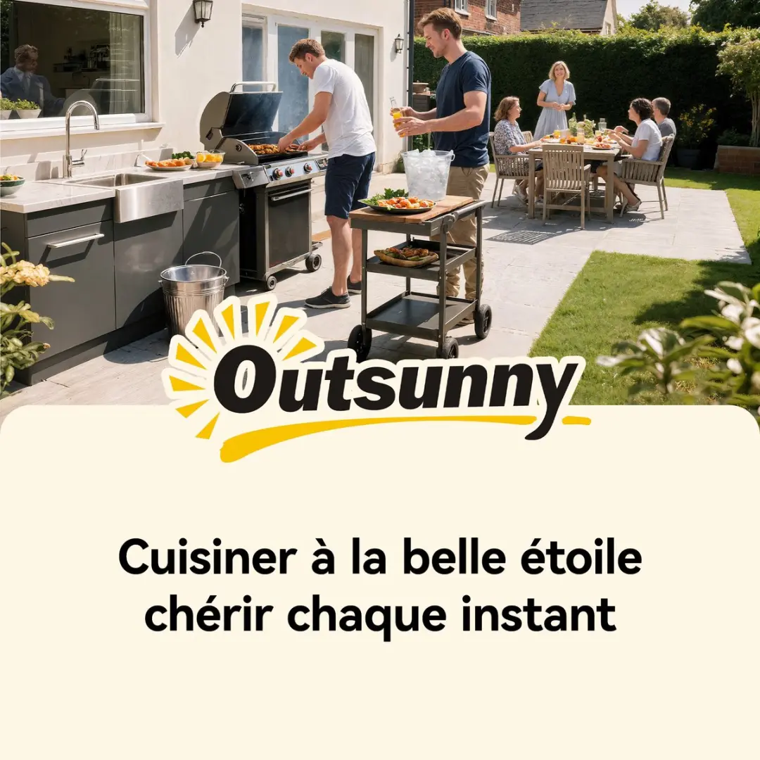 Outsunny Grillwagen Roestvrij staal Vurenhout 107x49,5x92,5cm Grijs