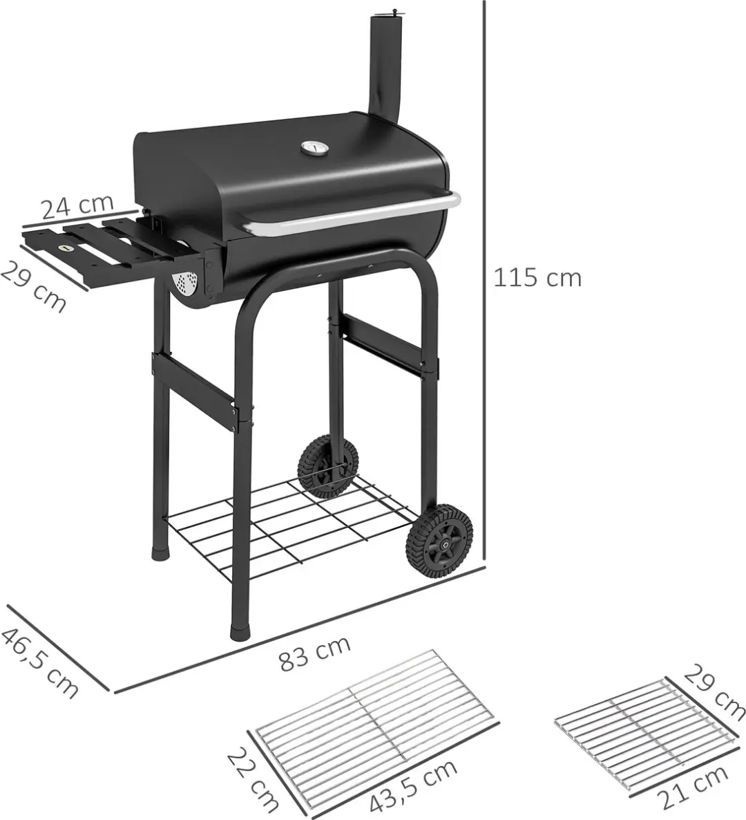 Outsunny Houtskoolbarbecue 83L x 46,5B x 115H cm - Zwart
