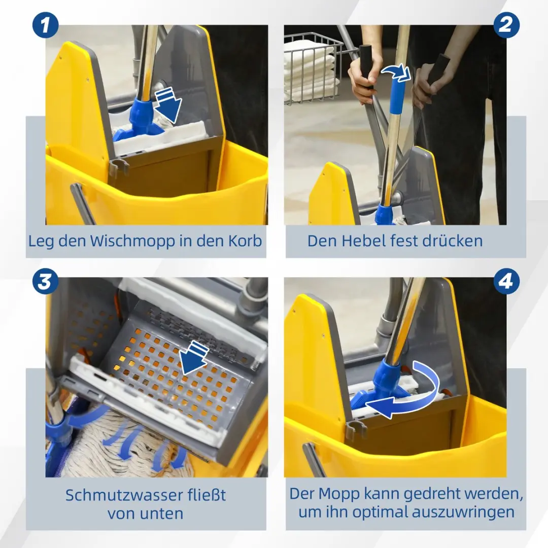 Homcom Schoonmaakemmer met Wringer 73L - Geel