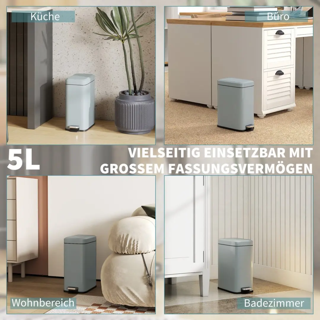 Homcom Mülleimer 5L - 29x14x32cm - Grijs - afbeelding 6 van 6