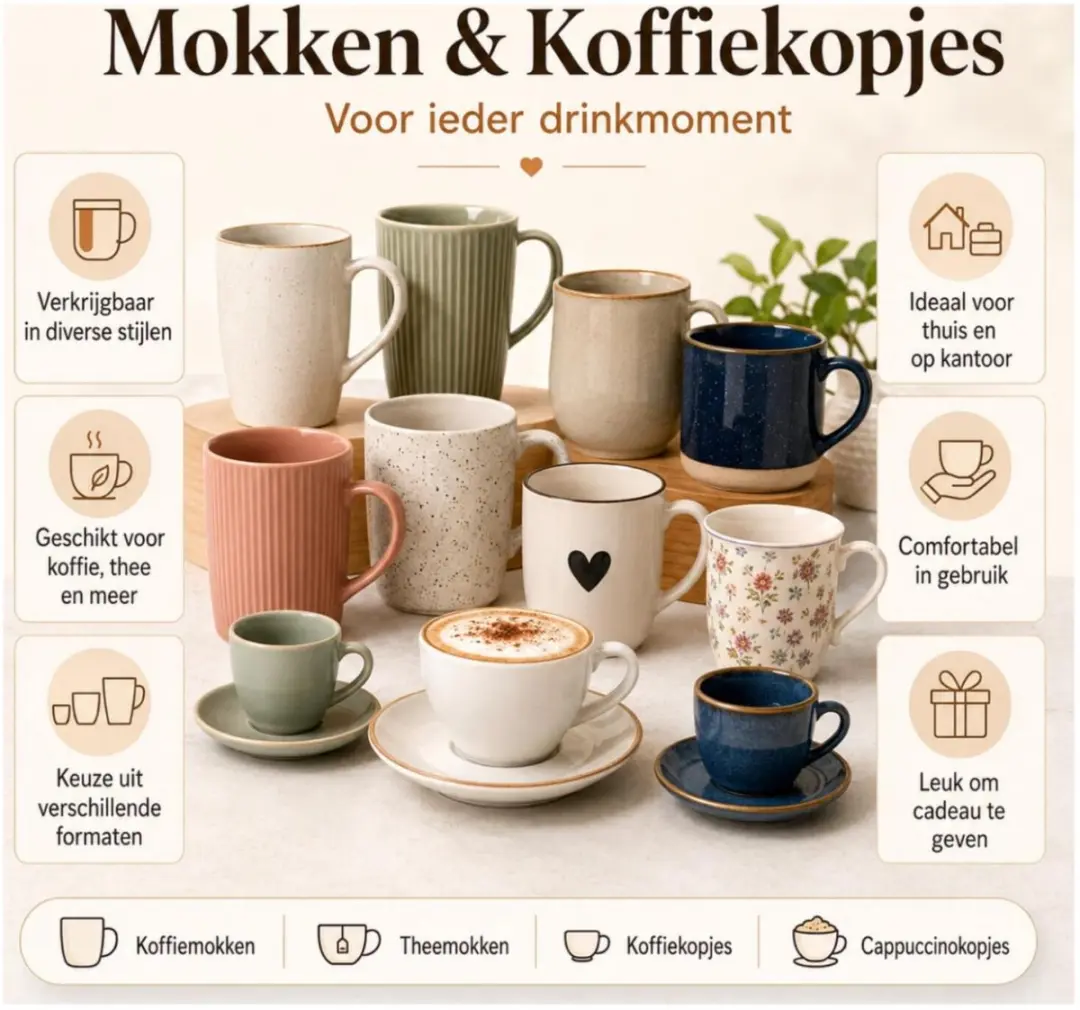 Excellent Houseware Siaki Koffiemok - 12 Stuks - Steen - 200ml