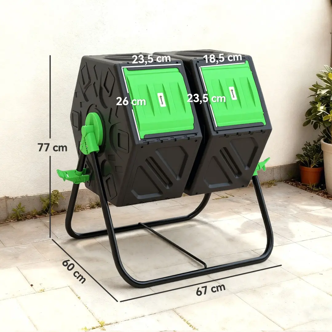 Outsunny Buitencomposter 130L - 2 Vakken - Groen/Zwart