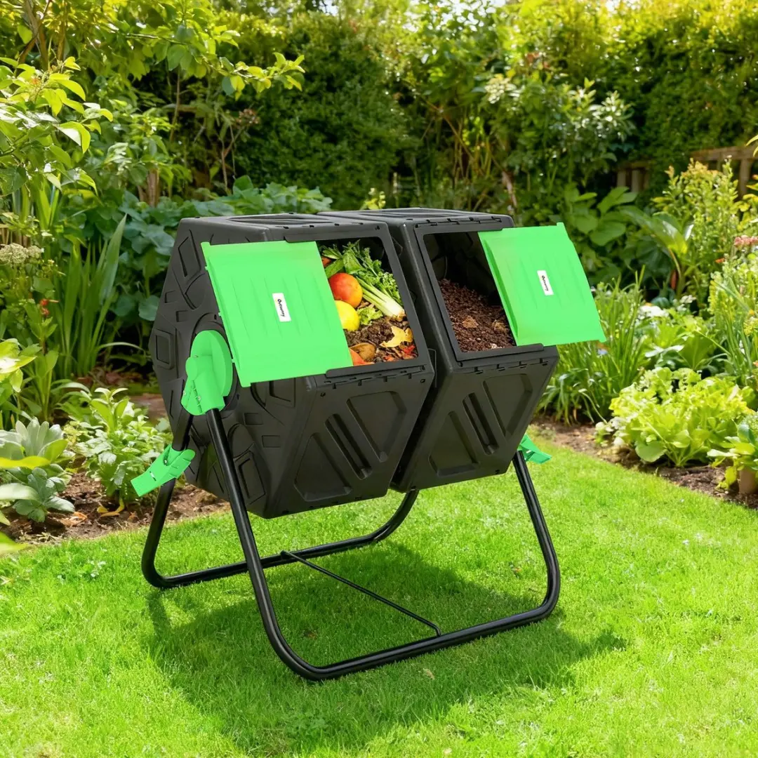 Outsunny Buitencomposter 130L - 2 Vakken - Groen/Zwart