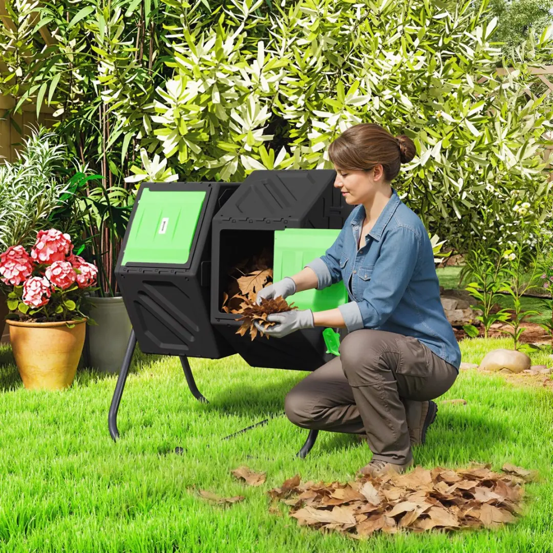Outsunny Buitencomposter 130L - 2 Vakken - Groen/Zwart