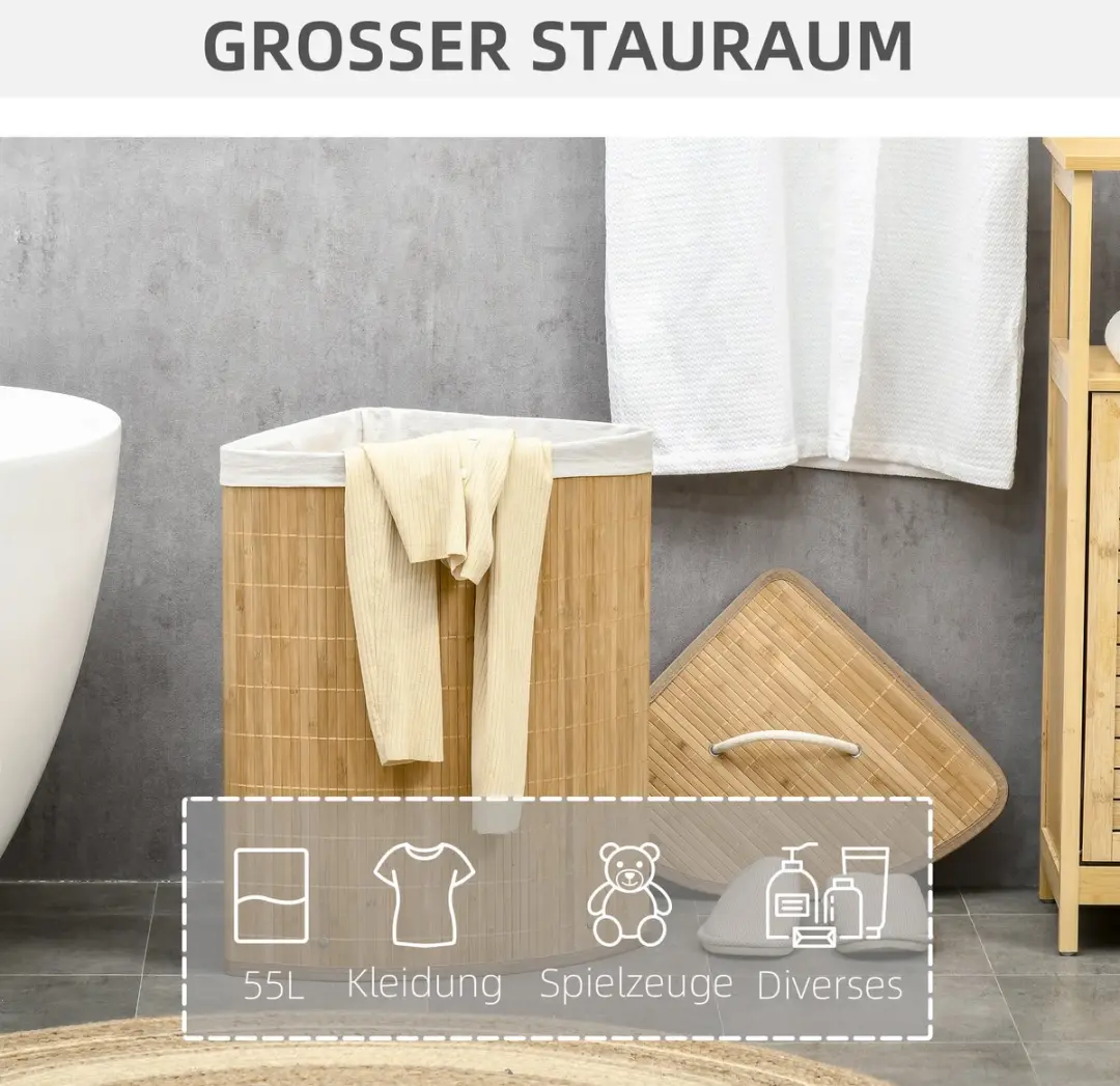 Homcom Bamboe Wasmand - 38x38x57cm - Grijs - afbeelding 6 van 6