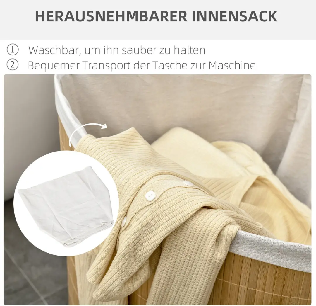 Homcom Bamboe Wasmand - 38x38x57cm - Grijs