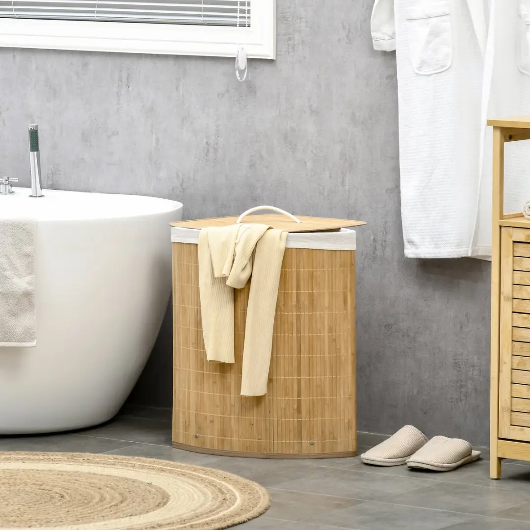 Homcom Bamboe Wasmand - 38x38x57cm - Grijs