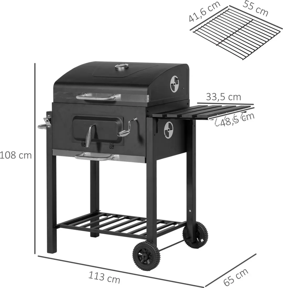 Outsunny Houtskoolbarbecue 113L x 65B x 108H cm - Zwart