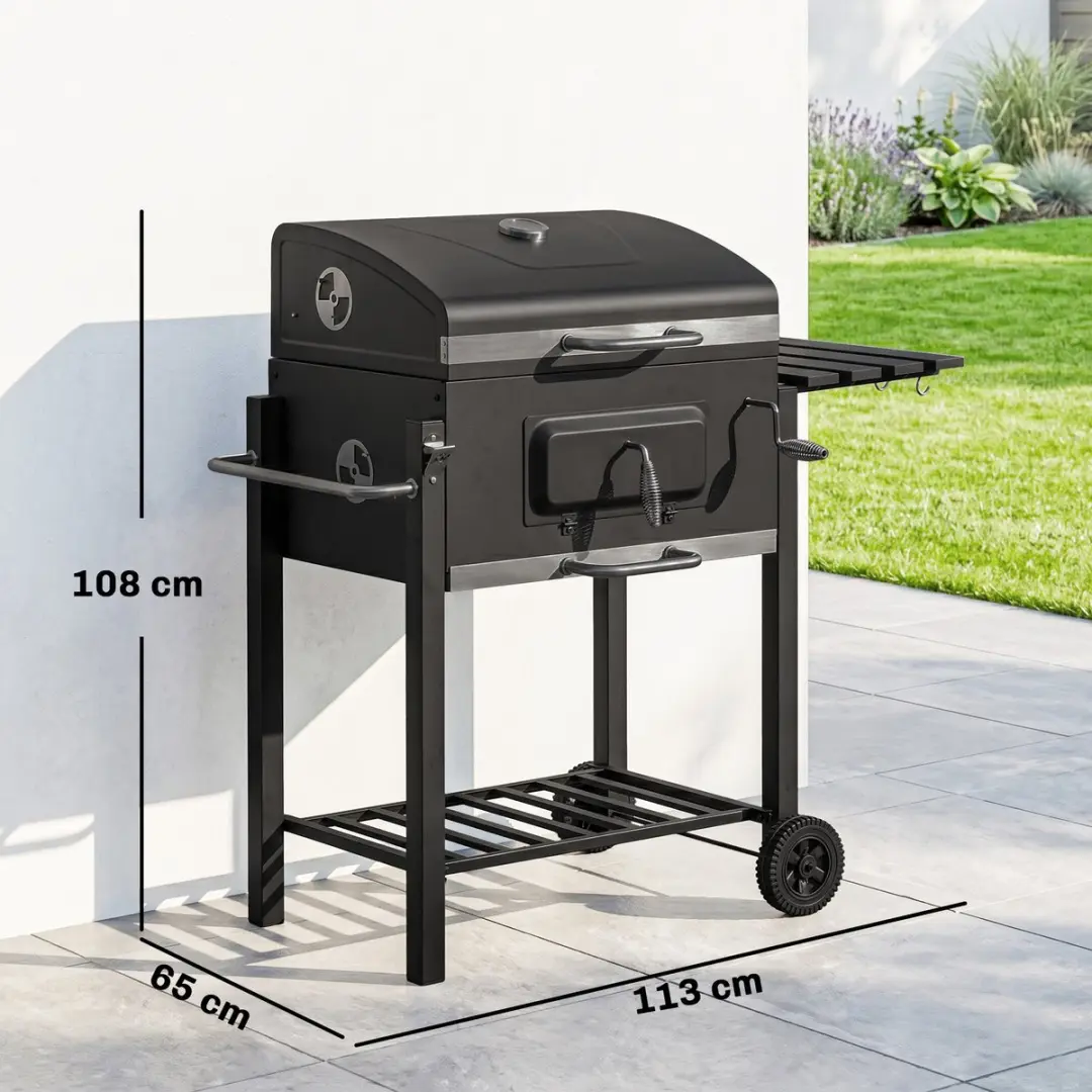 Outsunny Houtskoolbarbecue 113L x 65B x 108H cm - Zwart - afbeelding 6 van 6