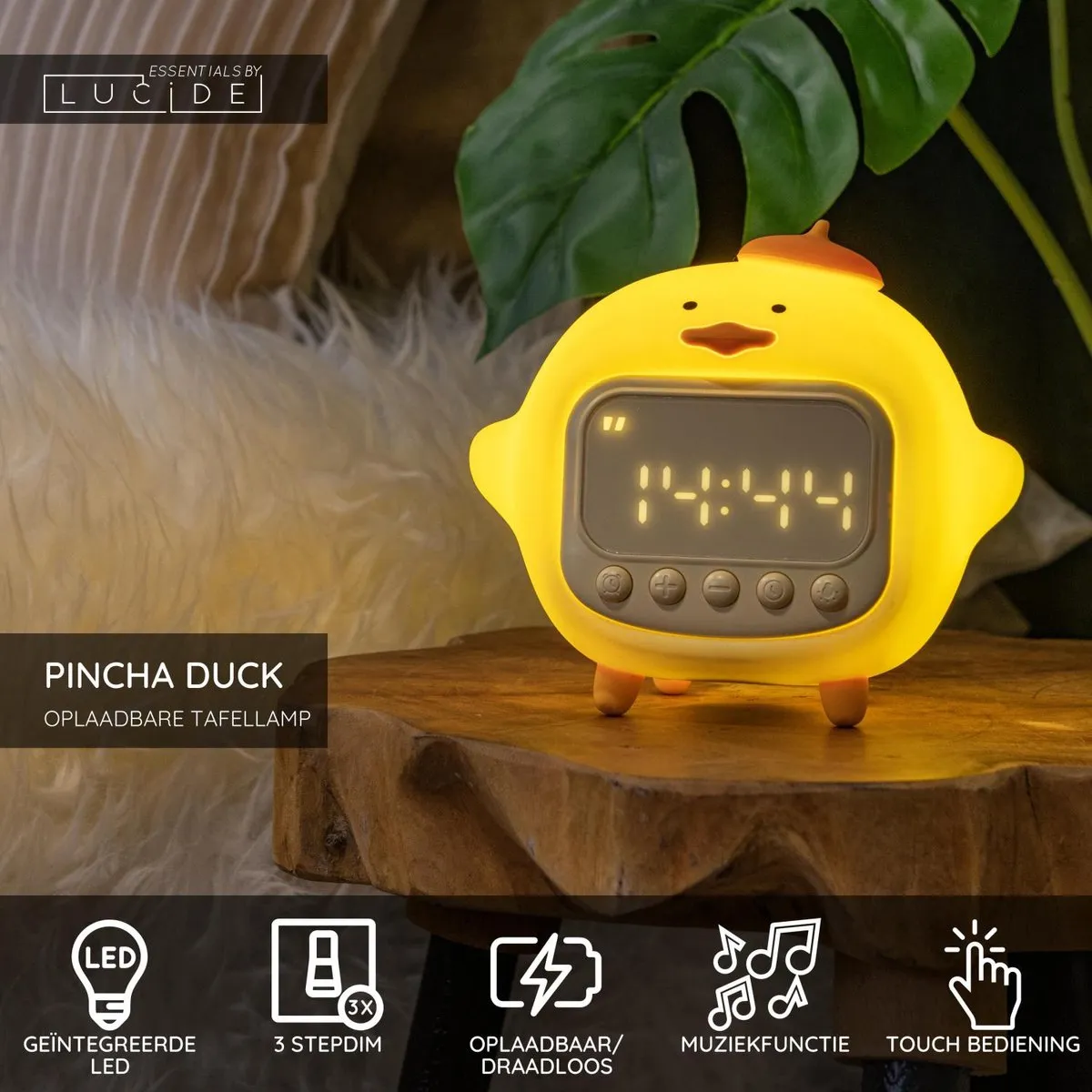 Lucide Pincha Duck Oplaadbare Tafellamp - Geel - 1x1,5W 2100K
