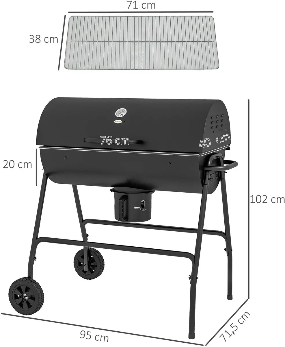 Outsunny BBQ Grill 95L - 71,5x102cm - Zwart