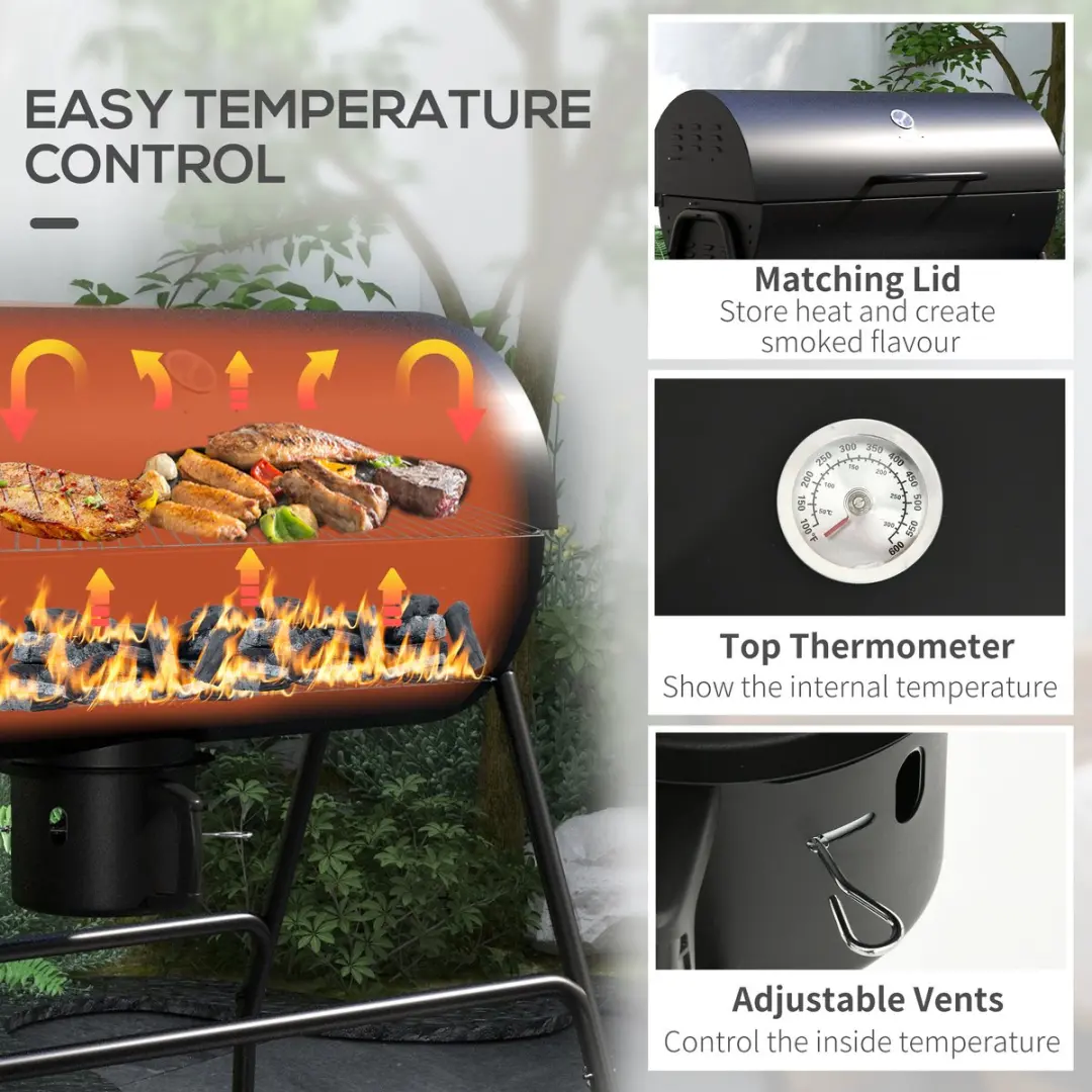 Outsunny BBQ Grill 95L - 71,5x102cm - Zwart - afbeelding 6 van 6