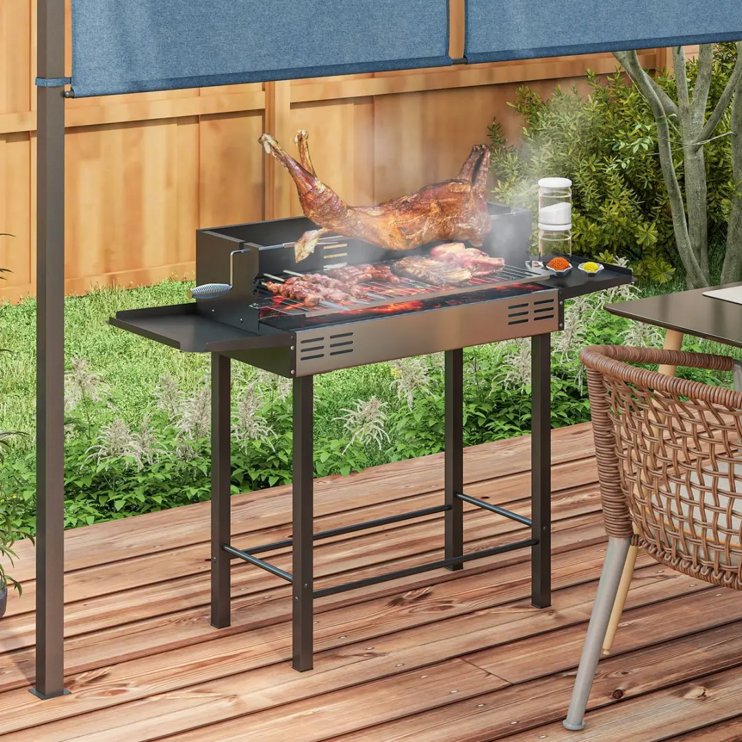 Outsunny Houtskoolbarbecue Draaispit - RVS Zwart
