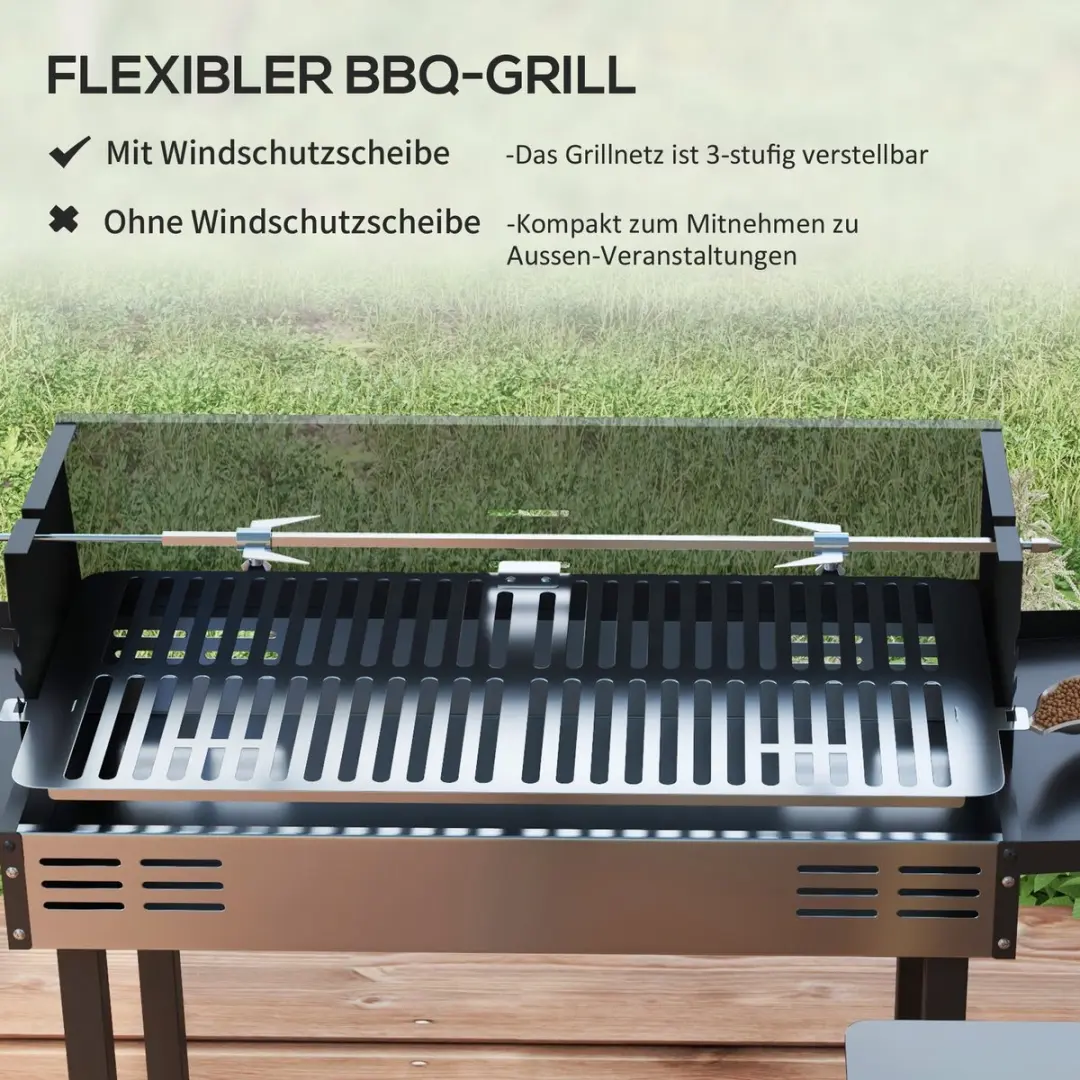 Outsunny Houtskoolbarbecue Draaispit - RVS Zwart - afbeelding 6 van 6