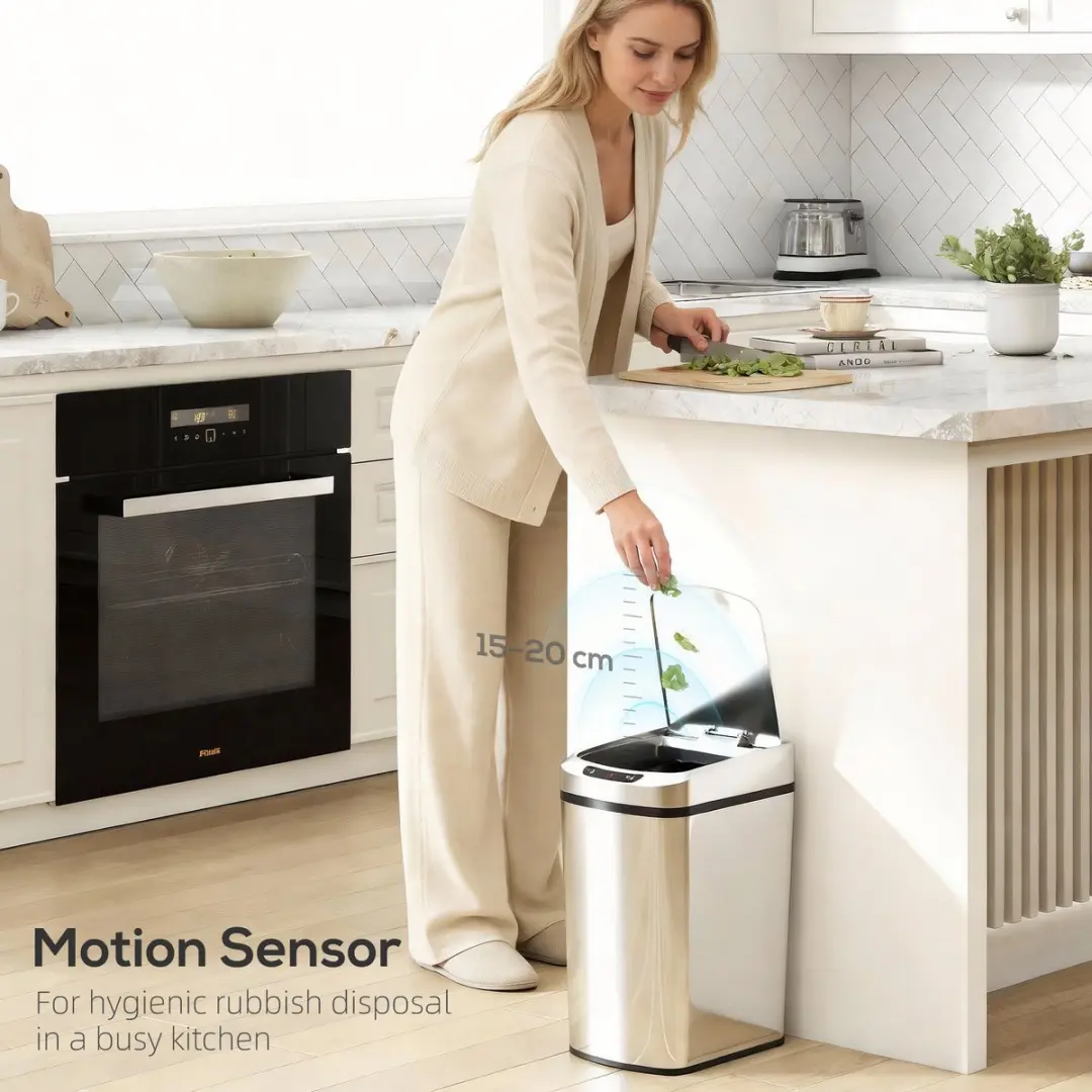 Homcom Sensor Prullenbak 12L - 28x22x41cm - Zilver - afbeelding 6 van 6