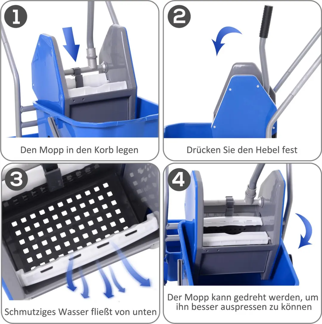 Homcom Reinigingswagen 72L - Blauw - afbeelding 6 van 6