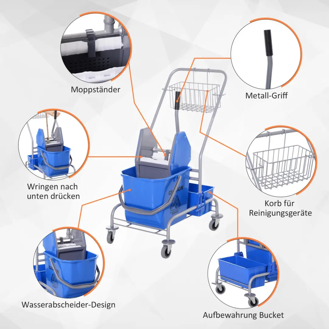 Homcom Reinigingswagen 72L - Blauw