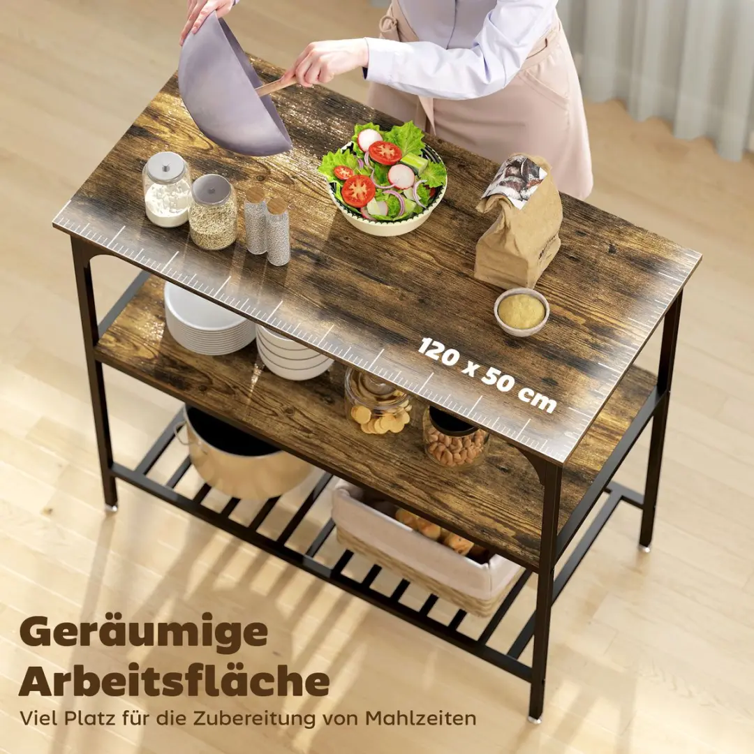 Homcom Keukenrek Koelkastorganizer 100L - 3 Vakken - Rustiek - afbeelding 6 van 6