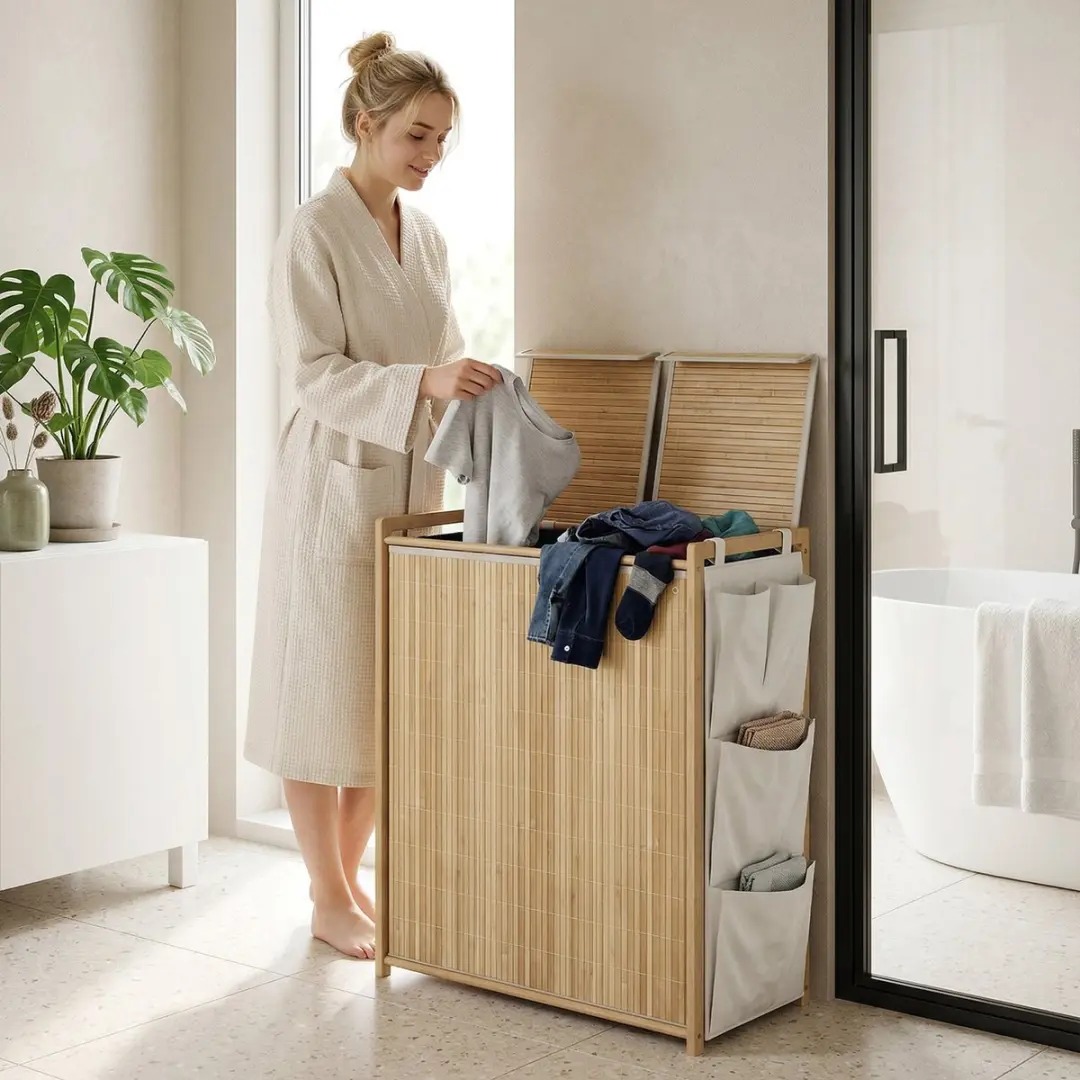 Homcom Bamboe Wasmand 120L - Natuurlijk