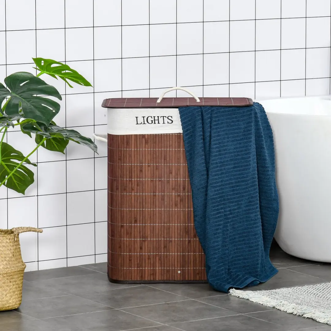Homcom Outsunny Wasmand 850-144BN - 2 Vakken - Bruin/Wit