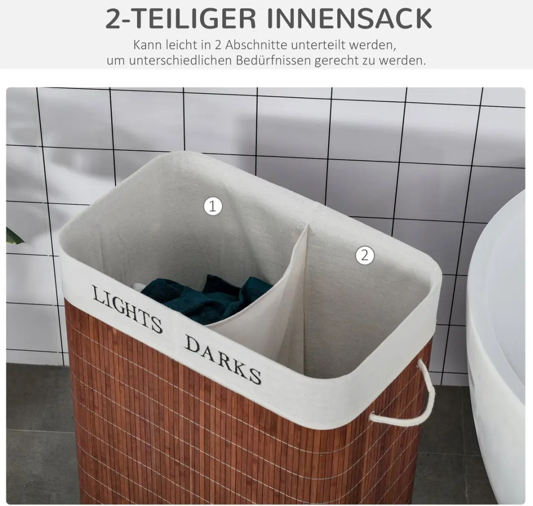 Homcom Outsunny Wasmand 850-144BN - 2 Vakken - Bruin/Wit