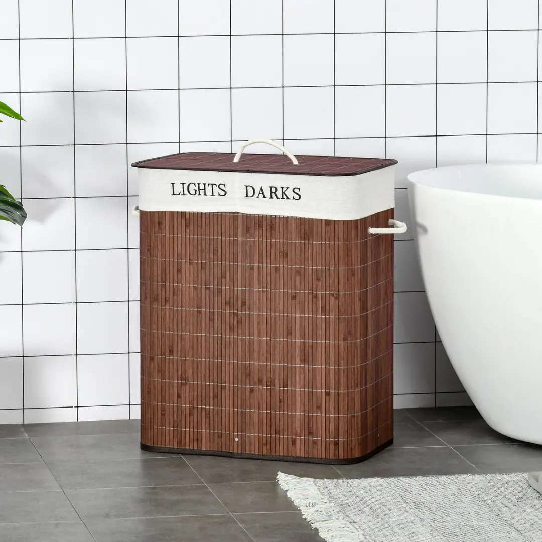 Homcom Outsunny Wasmand 850-144BN - 2 Vakken - Bruin/Wit