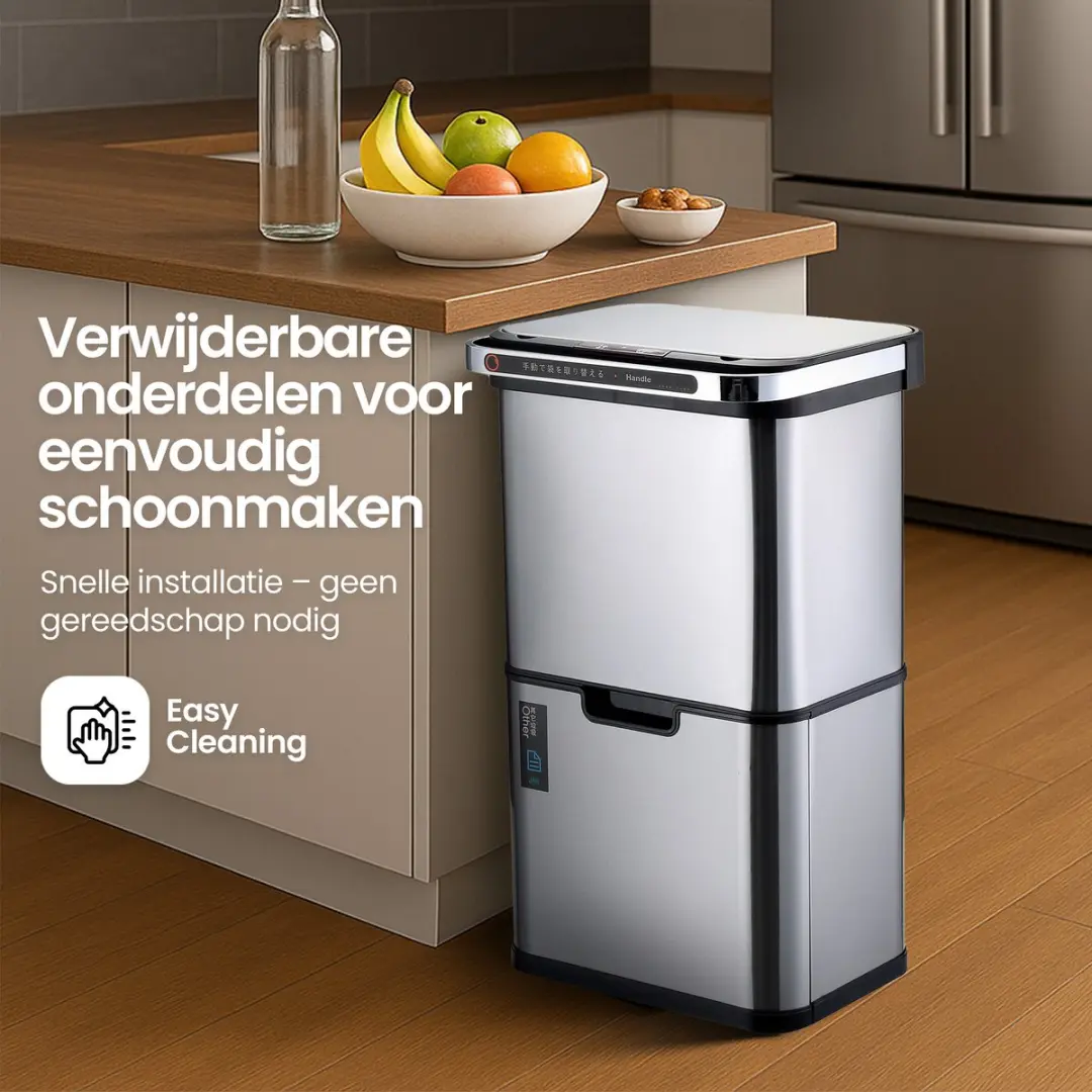 Homcom Prullenbak 3 Vakken 60L - Sensor Automatisch Zilver