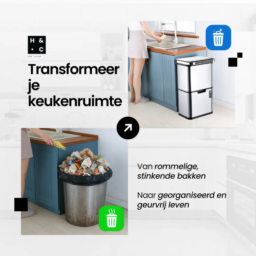 Homcom Prullenbak 3 Vakken 60L - Sensor Automatisch Zilver