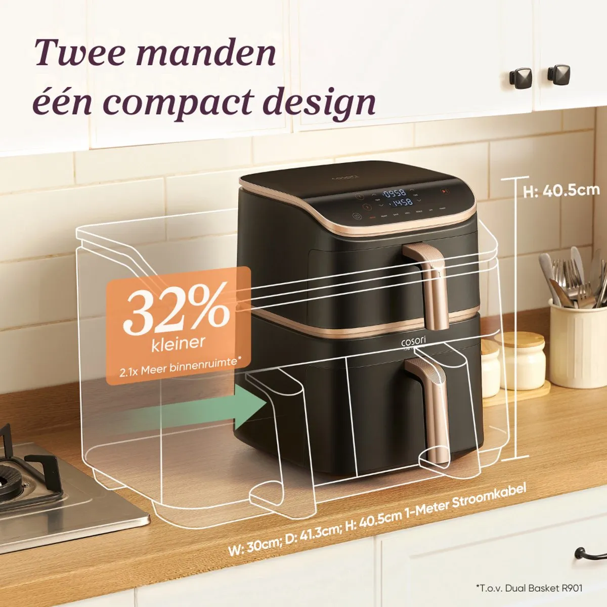 Cosori XXL Airfryer Turbo Tower Pro 10.8L - 7 Programma's - Zwart/Goud